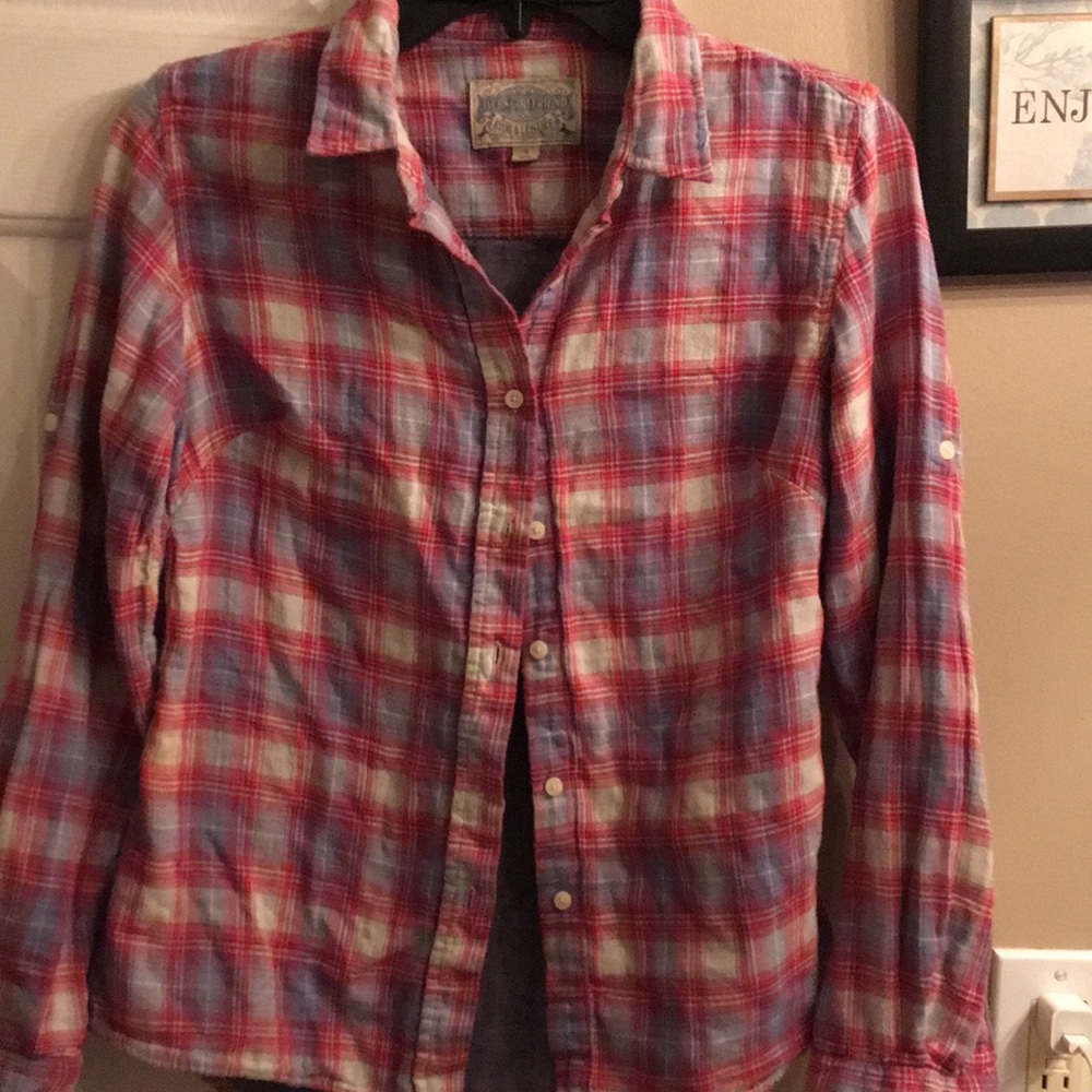 Preloved denim blue and red flannel
